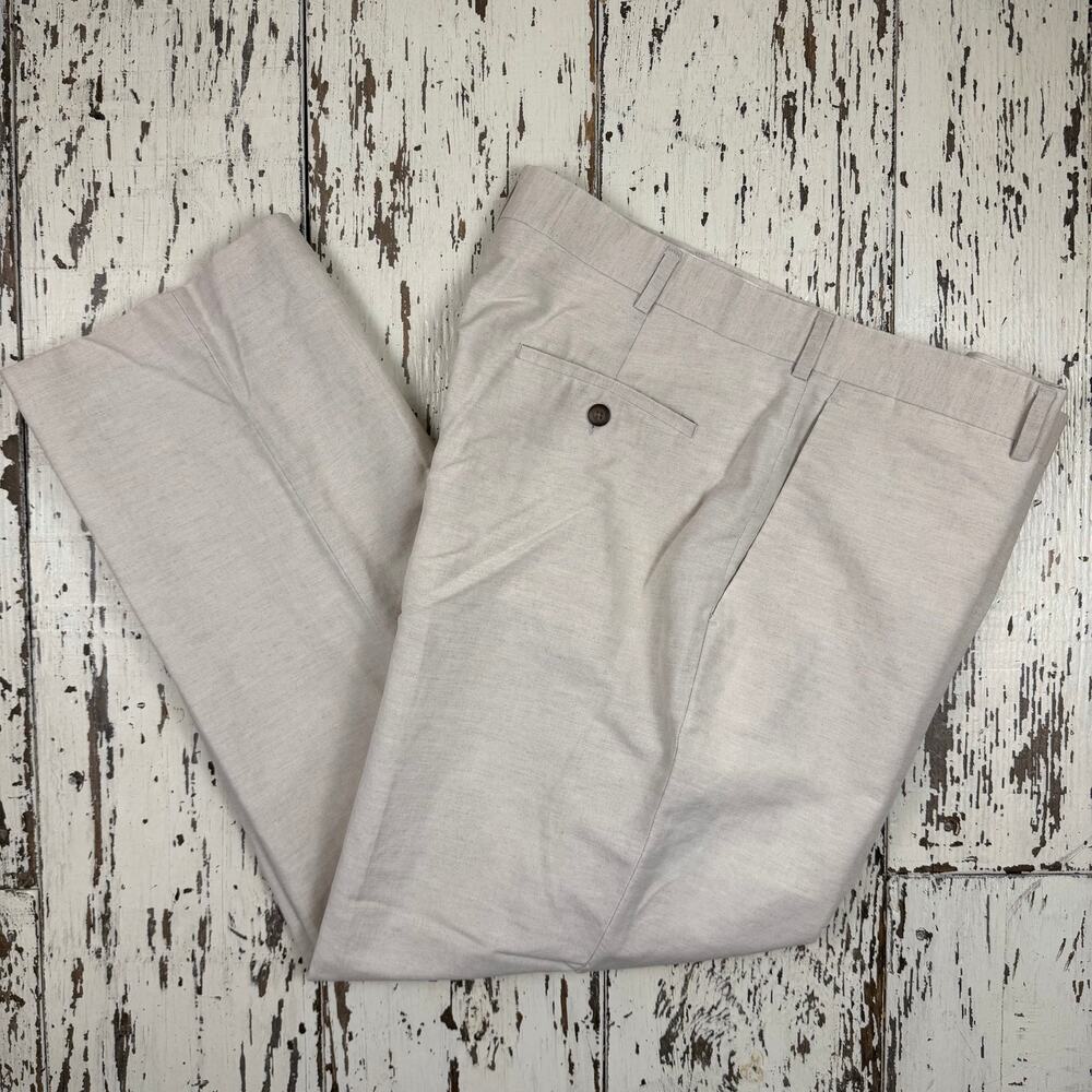 Axist Linen Dress  pant men’s 38x30 flat front cream color Linen /cotton blend